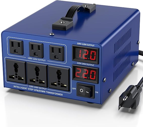 2000 watt Voltage Conversion Transformer Heavy-Duty Step-up/Step-Down AC 110V/120V/220V/240V Power Conversion, with resettable Circuit Breaker
