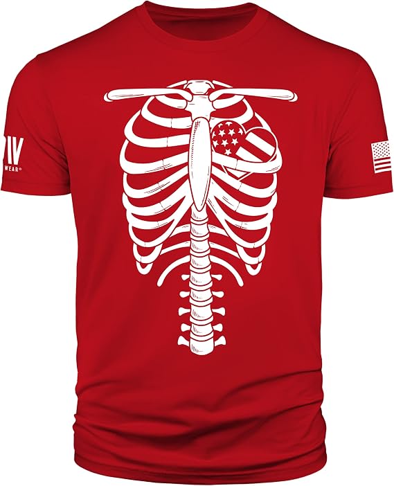 Skeleton Heart T-Shirt - Cotton Short Sleeve Ribcage Graphic Tee for Men