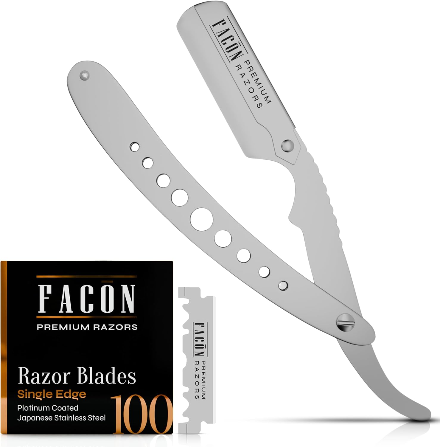 100 Blades  Facón Classic Professional Straight Edge Barber Razor - Salon Quality Cut Throat Shavette