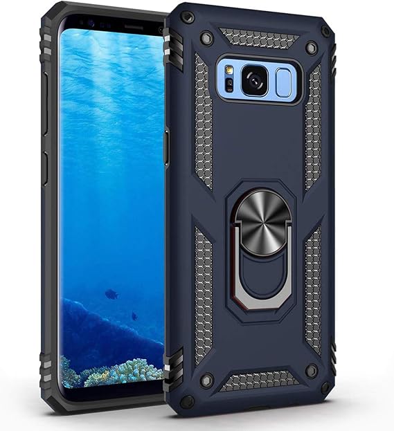 Microsonic Samsung Galaxy S8 için Kılıf Military Ring Holder Lacivert [Galaxy S8 ile Uyumlu Kılıf - Lacivert]