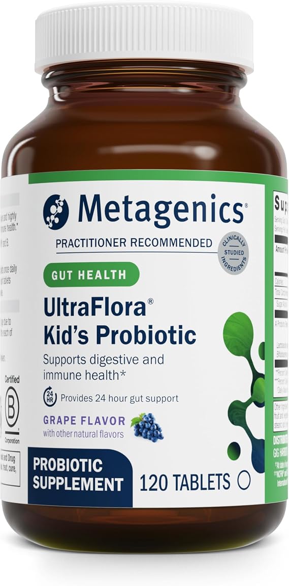 Metagenics UltraFlora Kids Probiotic, 10 Billion CFU, 120 Tablets | Children's Probiotic Blend, Digestive Health and Immune Health, for Ages 3 and Up, 10 Billion CFU