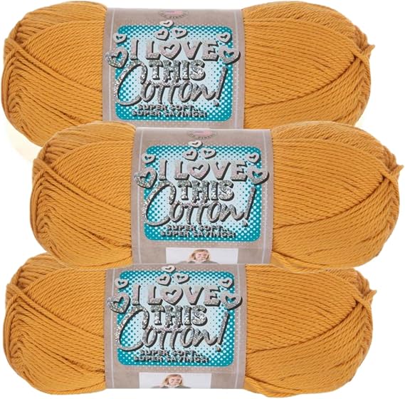 Hobby Lobby I Love This Cotton Yarn, 14 Gold, Set of 3 | 4 Medium Weight, 180 Yards, 100% Cotton, For Crocheting & Knitting