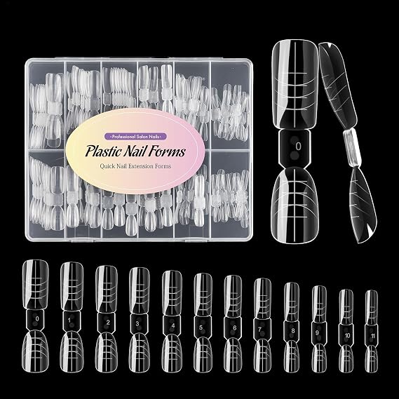 Diy 140PCS Clear Dual Nail Forms Full Cover Nail Mold Tips Arched Almond Acrylic Nail Extension Tools for Poly Gel Nail Art Salon (TI20A)