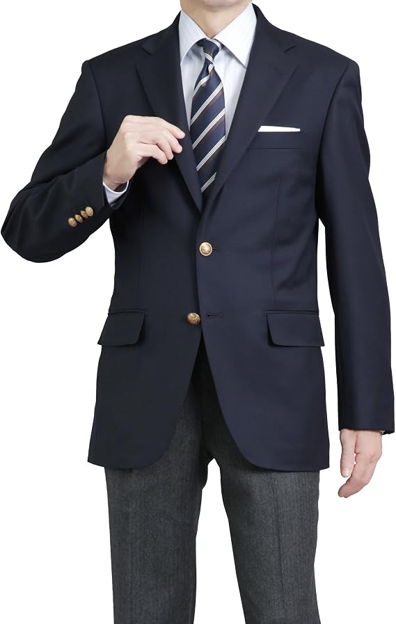 Suit Japan Zegna-jkt Blue Blazer, Ermenegildo Zegna, Gold Metal Button, Single, 2 Buttons, Business, Regular Fit, Spring, Summer, Autumn, Winter, All Seasons, Business Trips, Golf, Kendo, Referee,
