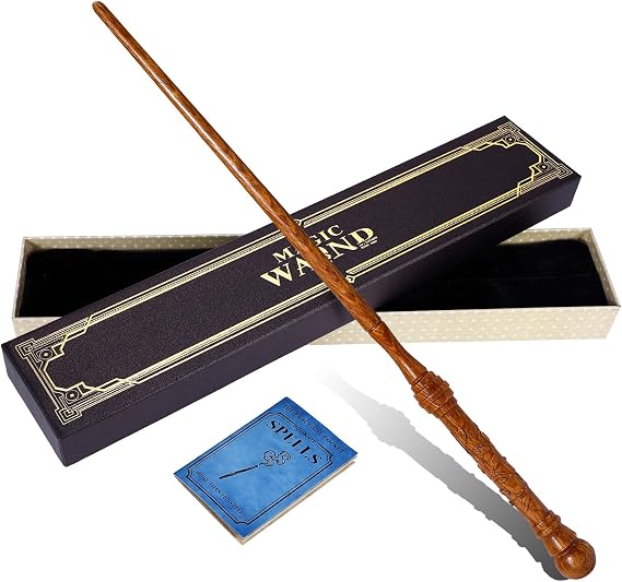 ChampWe Wooden Magic Wand Wizard Witch Wood Wands Hand Carved for Collection Cosplay Christmas Party with Spellbook & Gift Box (Foliage)