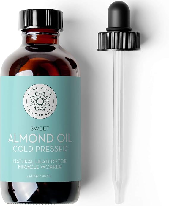 Cold Pressed Sweet Almond Oil for Skin, Hair & Nails, 4 fl oz