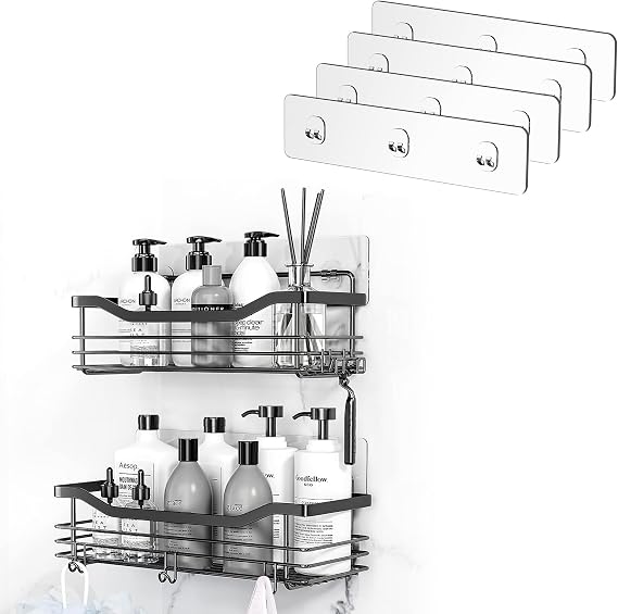 Orimade Black Shower Caddy Bundle with Adhesive Replacement Strip