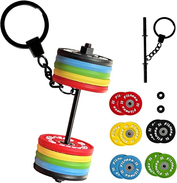 Fitness Keychain Gym Barbell Key Chain, Detachable Weightlifting Keyring, Silicone Weight Plate, Fun Gift Bag Backpack Charm
