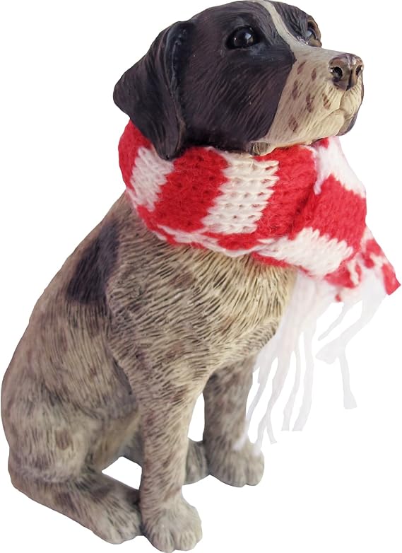 Sandicast German Shorthaired Pointer with Red and White Scarf Christmas Ornament
