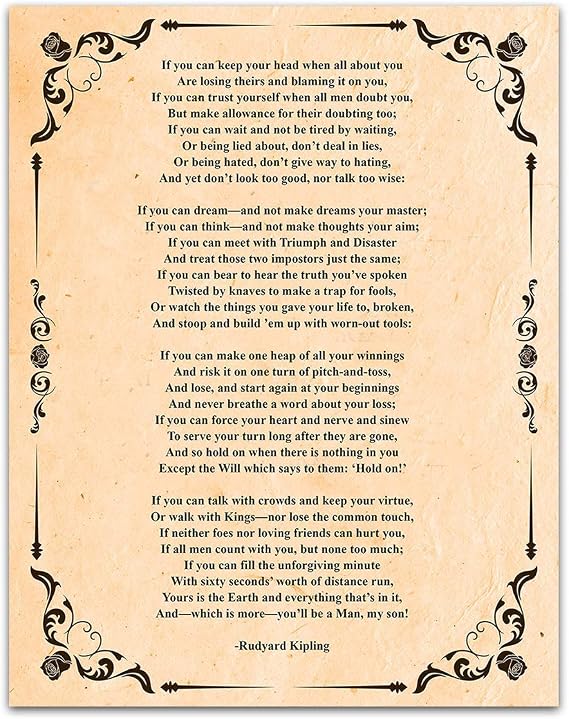 TJ Originals - If, Poem by Rudyard Kipling Vintage Wall Art- Unframed 11 x 14 Print - Inspirational Gift for Family & Friends (Vintage Manuscript)