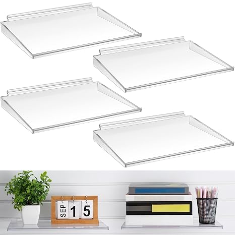 Briwooody 4 Pack Slatwall Shelves 15.8 x 10.9 in Plastic Floating Shelve Wall Mount Hanging Slatwall Accessories for Retail Display Garage Home Shoe Store Boutiques Supplies