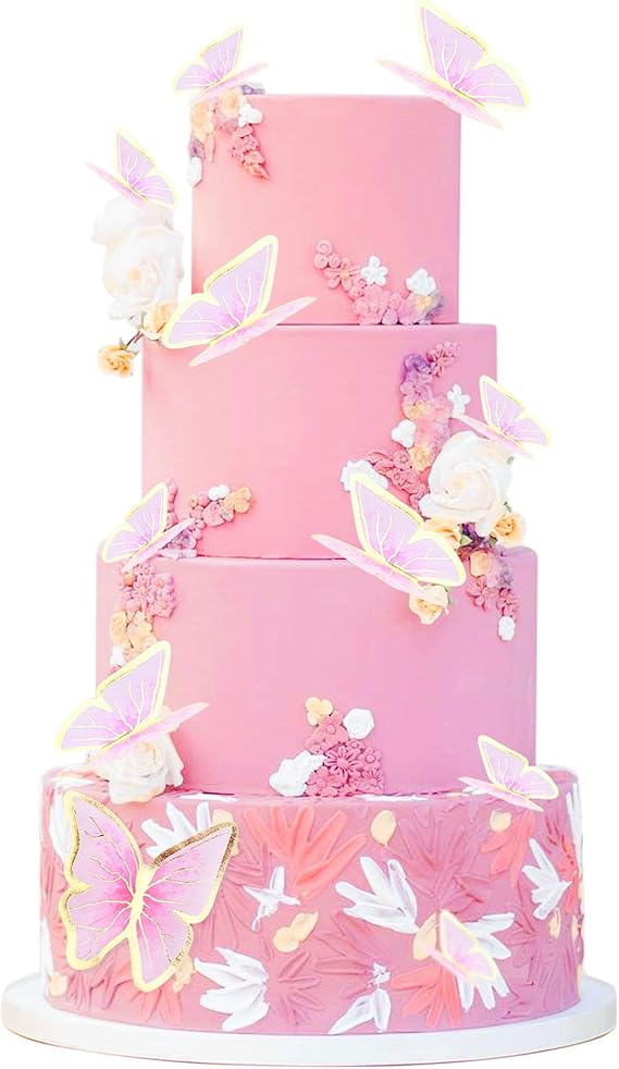 Pack of 30 Red Color Gold Edge Mixed Size Lively 3D Waterproof Butterfly Cupcake Topper for Girls Women's Happy Birthday Wedding Party Cake Wall Party Food Decorations