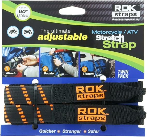 ROK Straps ROK-10031 Black/Orange 18" - 60" Motorcycle/ATV Adjustable Stretch Strap