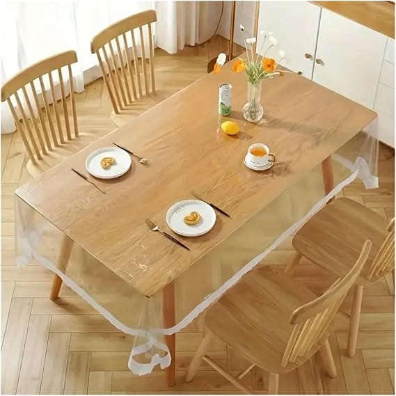 PVC Tablecloth Thin Transparent Plastic Tablecloth Oil-Proof Wiping Tablecloth for Dining Tables(140X220cm)