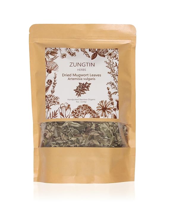 Zungtin Mugwort herb Pure Leaves Fine Picked Bulk Stems Stalks Free, Natural Artemisia vulgaris Chemical Free - 4 ounce
