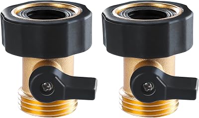 Twinkle Star Heavy Duty Brass Shut Off Valve Garden Hose Connector, Set of 2, TWIS3001