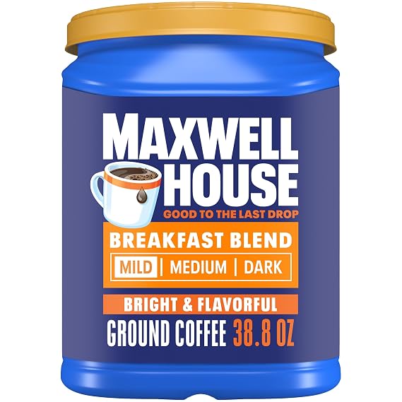 Maxwell House Ground Coffee, Breakfast Blend Mild Roast, 38.8 oz Canister