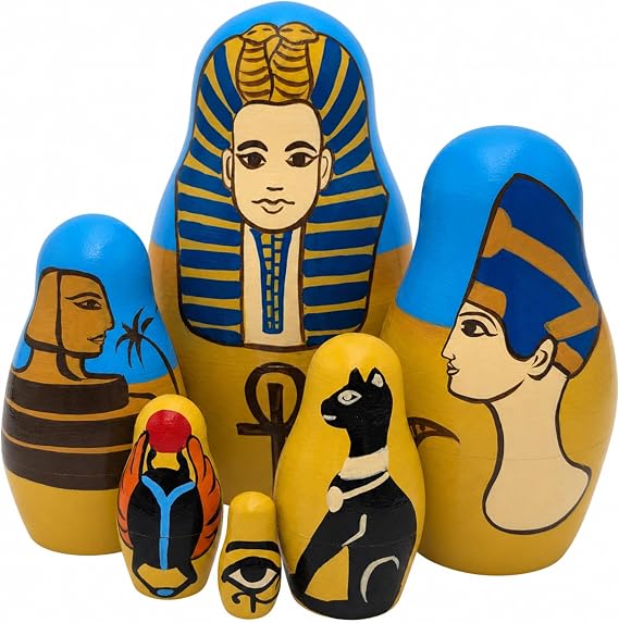 AEVVV Ancient Egypt Theme Nesting Dolls Set 6 pcs - Matryoshka Dolls Egyptian Art - Russian Dolls Egyptian Decor for Home - Egyptian Souvenirs - Egypt Gifts - Matryoshka Doll