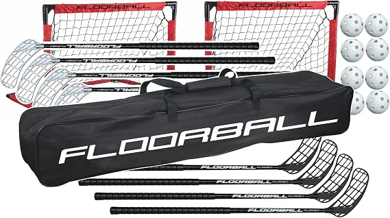 4v4 Floorball Kid Set 75 cm Straight Blade Sticks, 8 Balls, 2 Goals & Stickbag