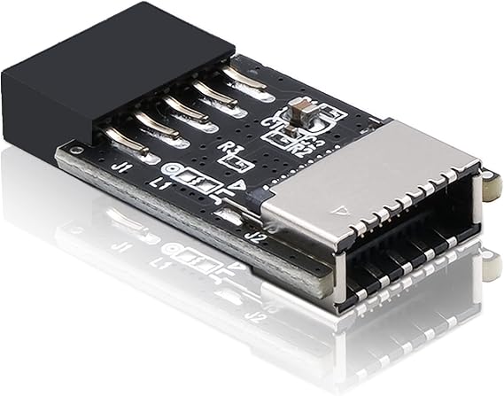 EZDIY-FAB USB2.0 Internal Header (9-Pin) to USB3.1/3.2 Type-C (20-Pin) A-Key Front Panel 180 Degrees Adapter, Extend USB Type E Ports to PCs Front Panel USB Ports