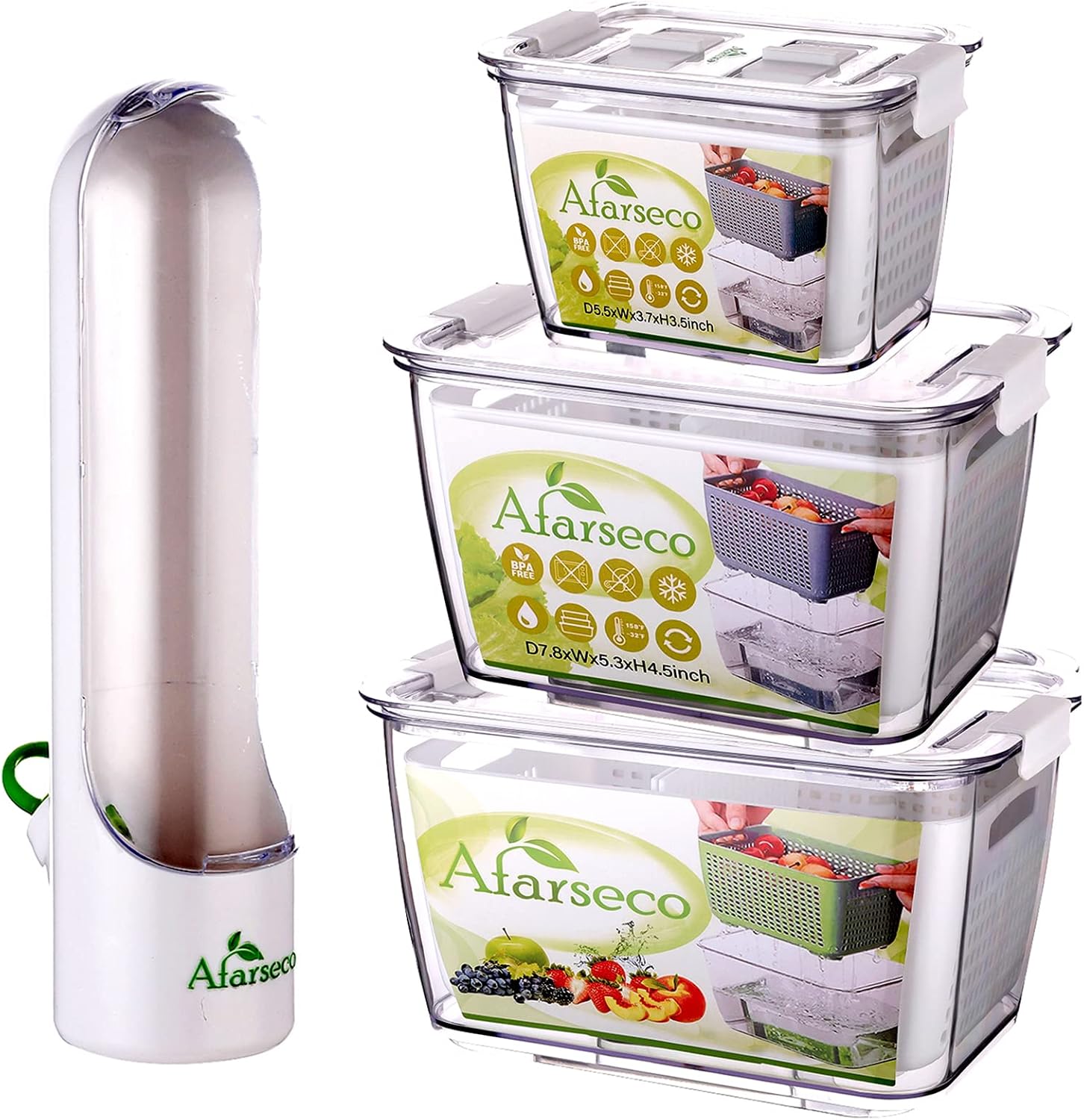 Fresh Produce Saver Containers with Herb Keeper and Air Vent Lids - Keep Fruits, Vegetables, Lettuce, Berries, and Salad Fresh in the Fridge - Removable Colander and Kitchen Organization Solutions