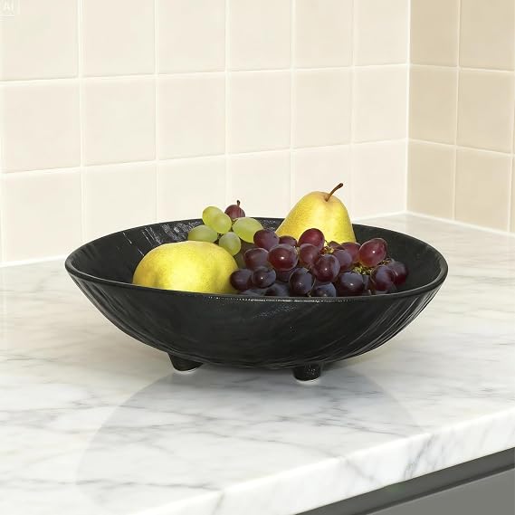 10.3 inches Ceramic Fruit Bowl Footed Decorative Centerpiece for Kitchen Countertop and Dining Table Decor (Black)