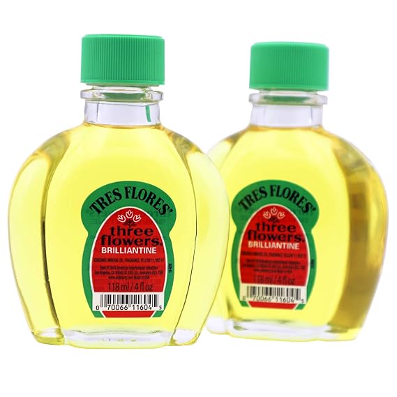 Three Flowers Brilliantine, Men Hair Styling Oil, Anti-Frizz, 2-Pack of 4 FL Oz, Bottles, amber