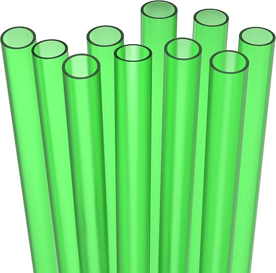 Fiesta First 10 EXTRA WIDE Long Reusable Hard Plastic Drinking Straws + Cleaning Brush - Fat Thick Large Jumbo Straws for Smoothies and Milkshakes - Green - Dishwasher Safe BPA Free