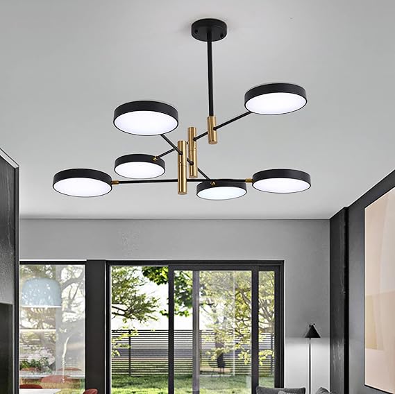  Mid Century Modern Sputnik Chandelier,dimmable Ceiling Light Fixture,6-Light Led Pendant Light,Industrial Chandeliers for Living Room Dining Room Bedroom Kitchen Bar Cafe(6 Lights, Black)