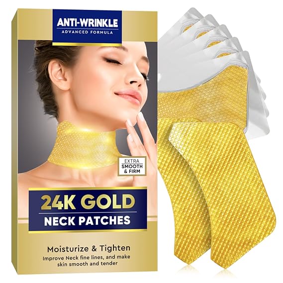 24K Gold Neck Wrinkle Patches, 5 Pcs Anti Wrinkle Patches for Decollete Firming, Tightening & Smoothing, Neck Lift Tapes