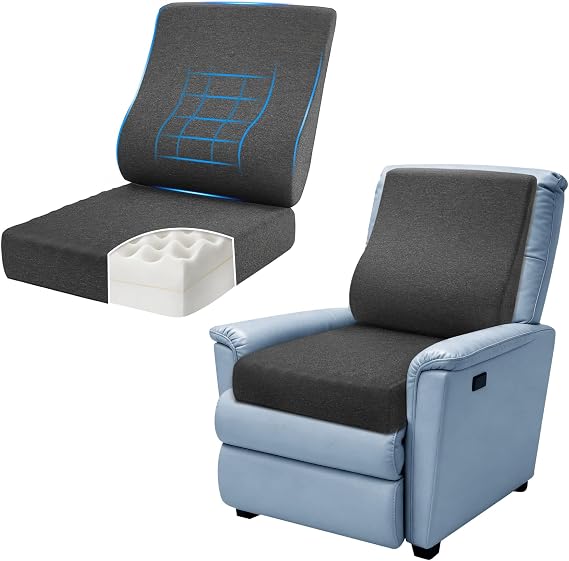 2-in-1 Recliner Cushions for Elderly Egg Crate Foam Seat Cushion and Ergonomic Back Support Pillow Non-Slip Recliner Cushions for Long Sitting Reduces Muscle Fatigue, Gray