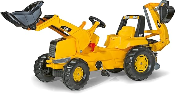 rolly toys CAT Construction Pedal Tractor: Backhoe Loader (Front Loader and Excavator/Digger), Youth Ages 3+ , Yellow