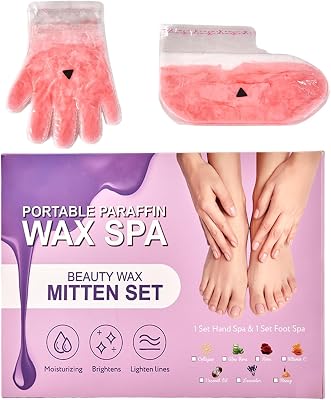 10-Minute Paraffin Hand & Foot Treatments, Self Contained Paraffin Wax Gloves and Booties Set for Intensive Hydration at Home Rose
