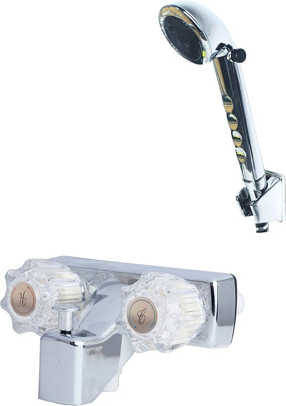 Laguna Brass 3210ACP/4120CP RV Replacement Non-Metallic Two Handle 4" Tub Shower Diverter with Matching Hand-Held Shower Set Chrome Finish
