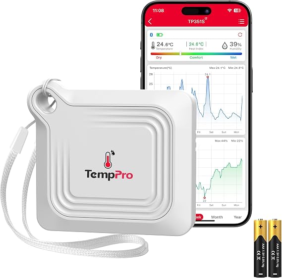 TempPro TempAir Bluetooth Thermometer Hygrometer, 260 ft Temperature Sensor
