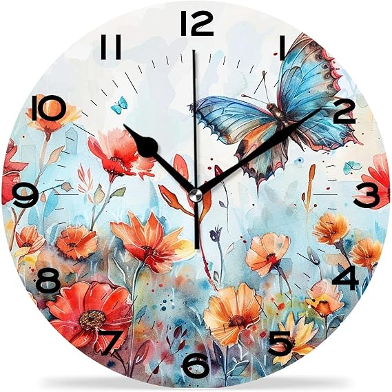 Funny 10 Inch Wall Clocks Battery Powered Decor,Beautiful Red Poppies Adorable
