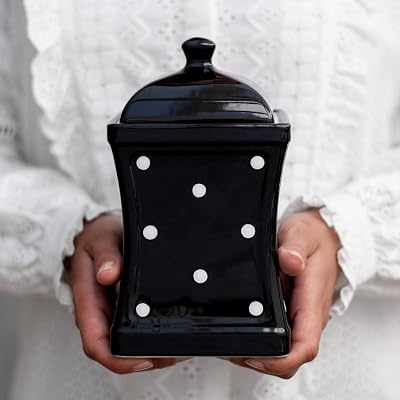 City to Cottage Handmade Black and White Polka Dot Large Ceramic 31.5oz900ml Kitchen Storage Jar with Lid | Pottery Canister, Cookie Jar, Housewarming Gift
