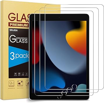 SPARIN 3 Pack Screen Protector for iPad 9th 8th 7th Generation 10.2 Inch 2021/2020/2019 Model, Tempered Glass for iPad 10.2