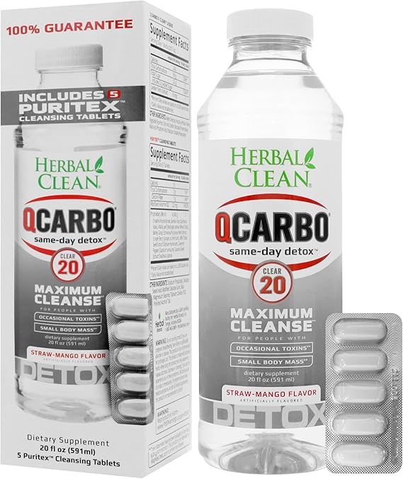 Herbal Clean - QCarbo20 Same-Day Detox Drink+Tablets, Strawberry-Mango, (20 fl oz, 5 Tablets)
