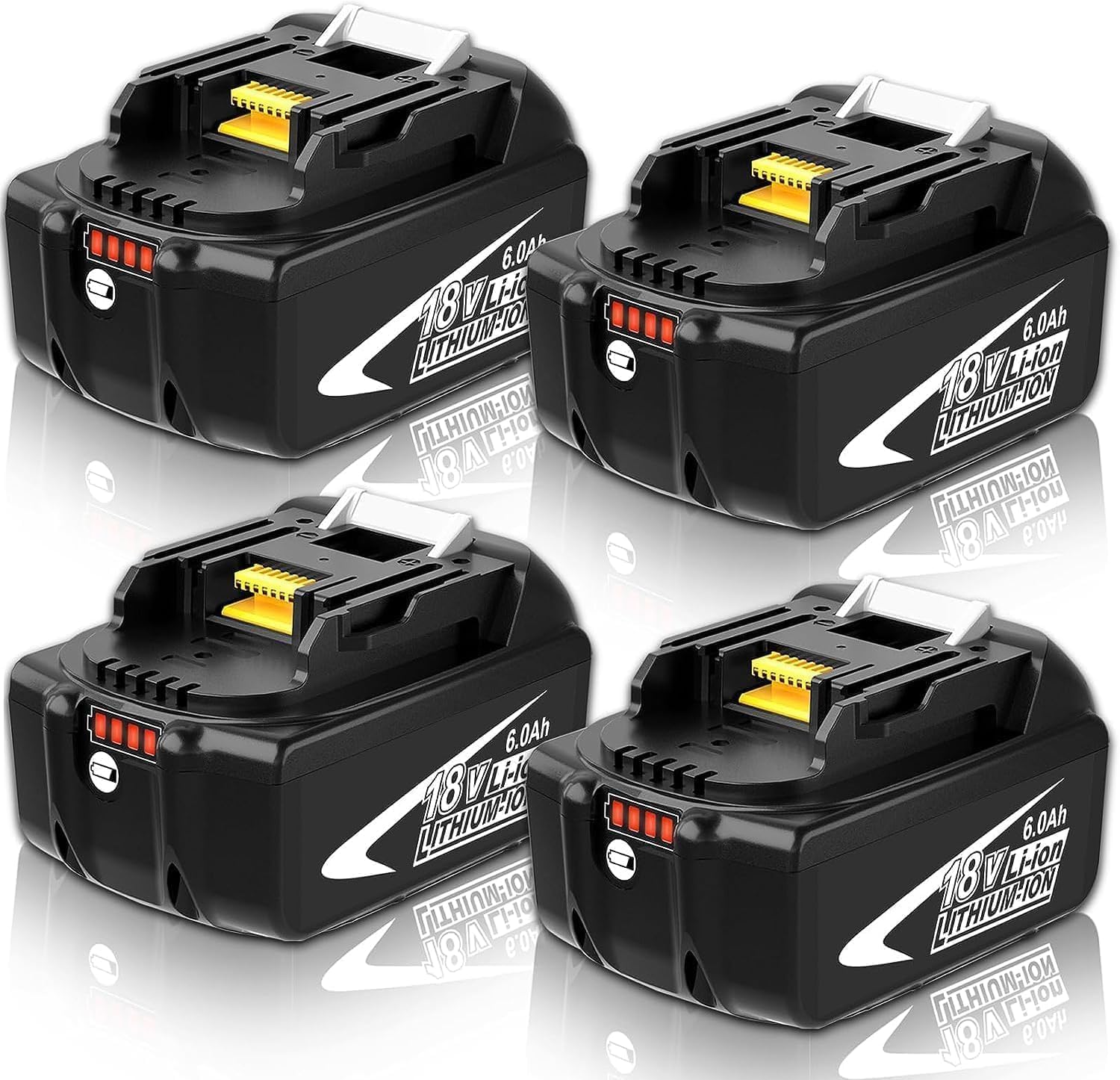 4Pack 6.0Ah 18v Replacement for 18v Battery Lithium Compatible with 18 Volt Battery BL1860B BL1860 BL1850B BL1850 BL1840 BL1830B BL1830 BL1815 Compatible with battery 18v Cordless Power Tools White
