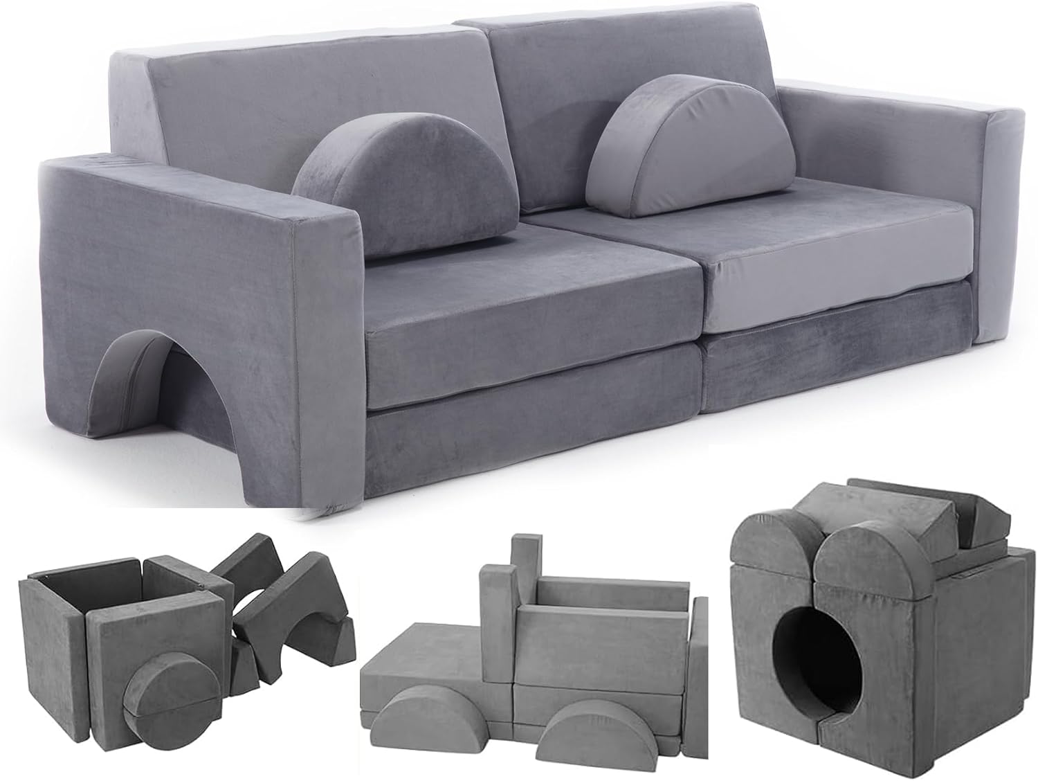Modular Kids Play Couch,Kids Play Couch,Playroom Furniture,Kids Couch Building Fort,Kids Play Couchfor Boys and Girls Gray-2