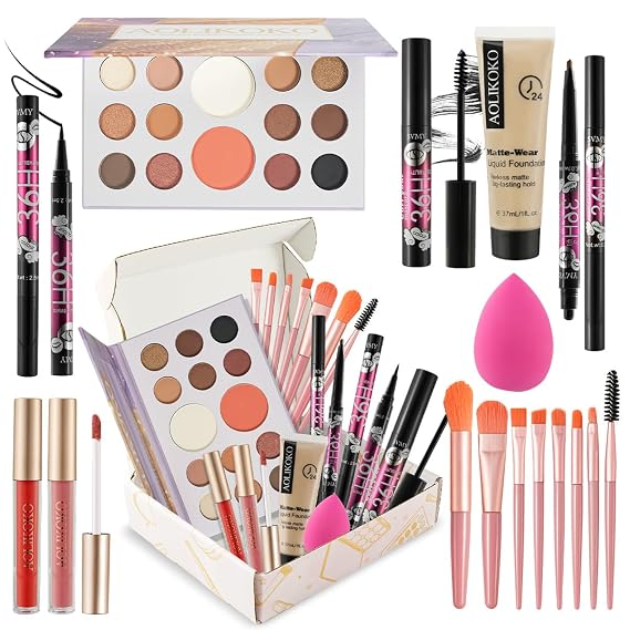 All in One Makeup Kit for Women Full Kit,Makeup Set for Women,Including Eye, Face, Lip Makeup and Brushes, Long Lasting Daily Makeup Gift Set for Christmas Birthday Party (HZB-084)