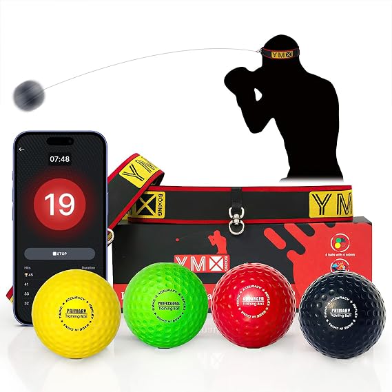 YMX Boxing Ultimate Reflex Ball Set - 4 React Reflex Balls and 2 Adjustable Headbands. Ideal for Boxing, MMA, Krav Maga reflex, timing, accuracy, focus, and hand-eye coordination training