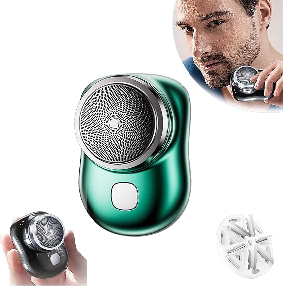 Mini-Shave Portable Electric Shaver, Electric Razor for Men,Rechargeable Shaver Charging Easy One-Button Use for Home, Car, Travel (Green)