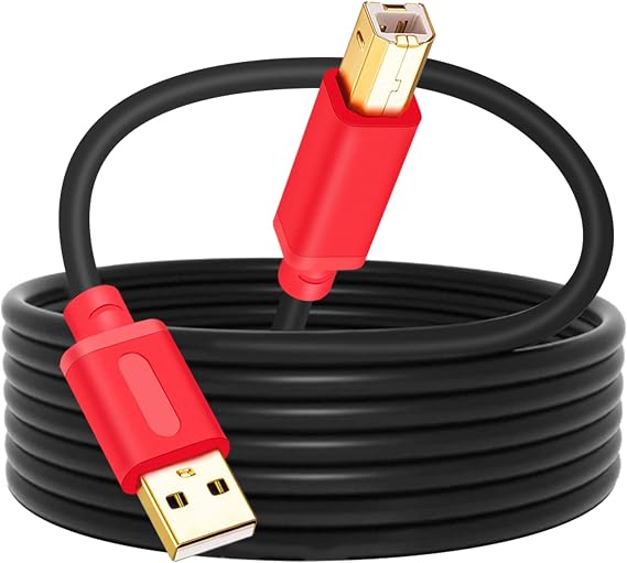 Tan QY Printer Cable 10Ft, USB 2.0 High Speed Gold-Plated Connectors Printer Scanner Cable Cord A Male to B Male for HP, Canon, Lexmark, Dell, Xerox, Samsung etc (10Ft, Red)