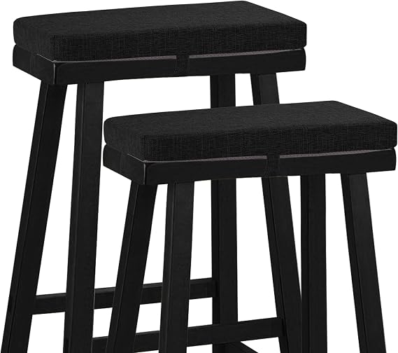 Rectangle Saddle Stool Cushion Non-Slip Bar Stool Cushions with High-Resilience Foam Machine Washable Cover Set of 2 18"x9.5"x2" Black
