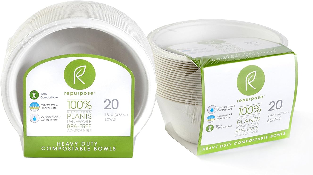 Repurpose 100% Compostable Bowls | Plant Based Bagasse Disposable Soup Bowls| 16 Ounces | 240 Eco Friendly Bowls