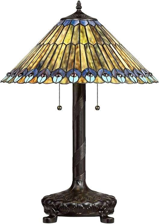 Beetle 26" Tall Table Lamp Glass Tiffany Style Peacock Sculptural Cottage