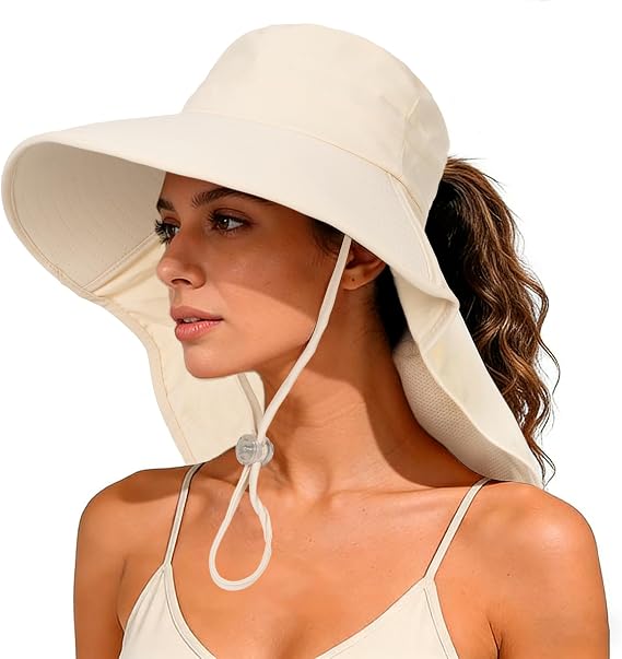 Sun Hats for Women Men - Sun Protection Wide-Brim Beach Hat with Neck Flap
