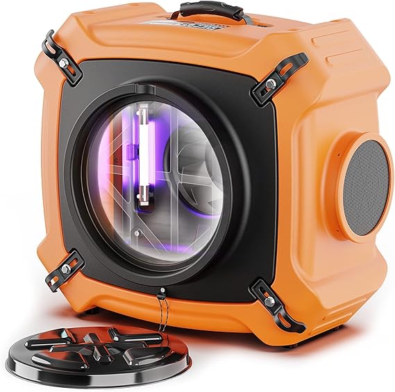 ALORAIR PureAiro HEPA Max 970 Air Scrubber with UV-C Light, 750CFM, Orange | 3-Stage Filtration System, GFCI Outlet, Water Damage Restoration Interior Decoration, Industrial,